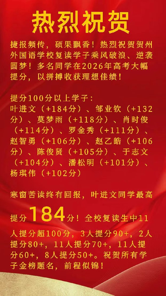 贺外2026年高考大幅提分，以拼搏收获理想佳绩
