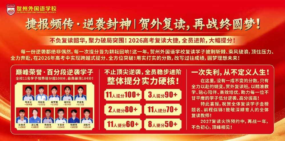 贺外复读，再战终圆梦！